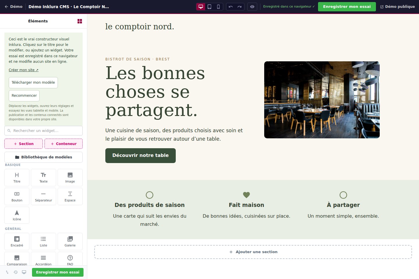 Le constructeur de pages Inklura CMS
